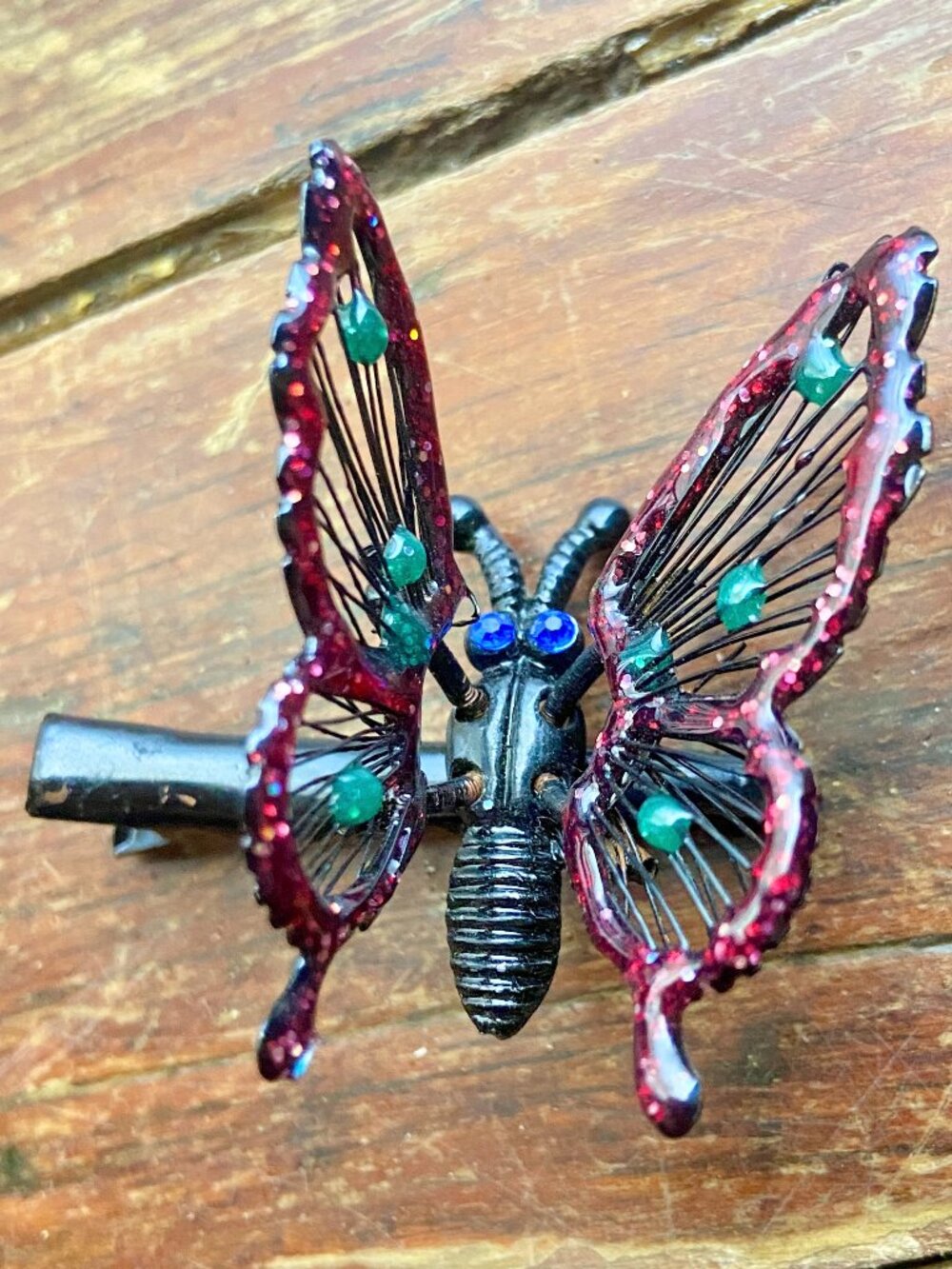 Vintage Red and Green Butterfly Hair Clip